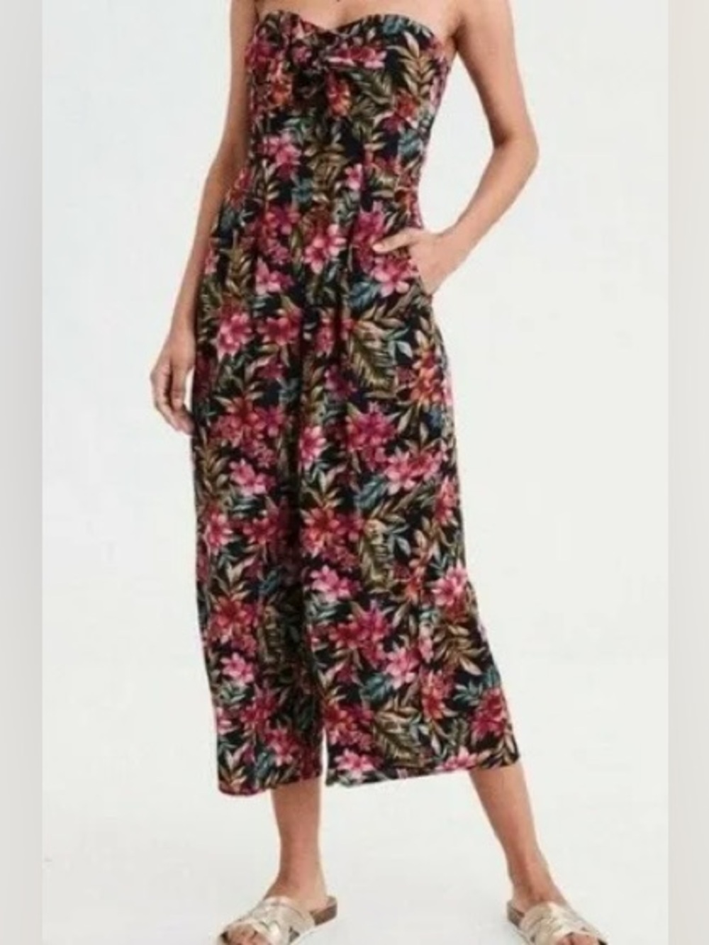American Eagle Outfitters Floral Jumpsuit - Black and Pink